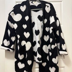 Anthropologie Black and White Heart Cardigan